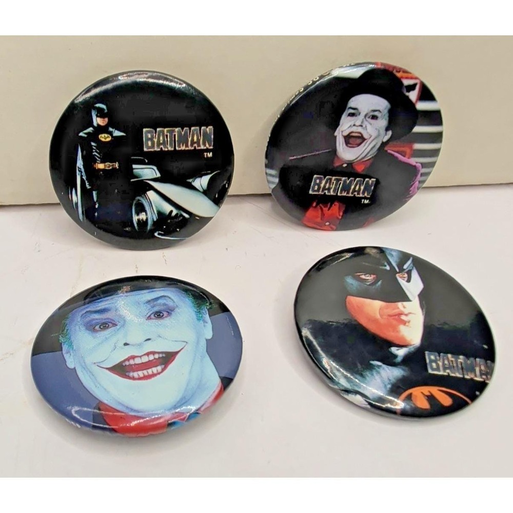 Batman & The Joker DC Comics Lot of 4 Vintage Original Pin Buttons 1989 1.75"